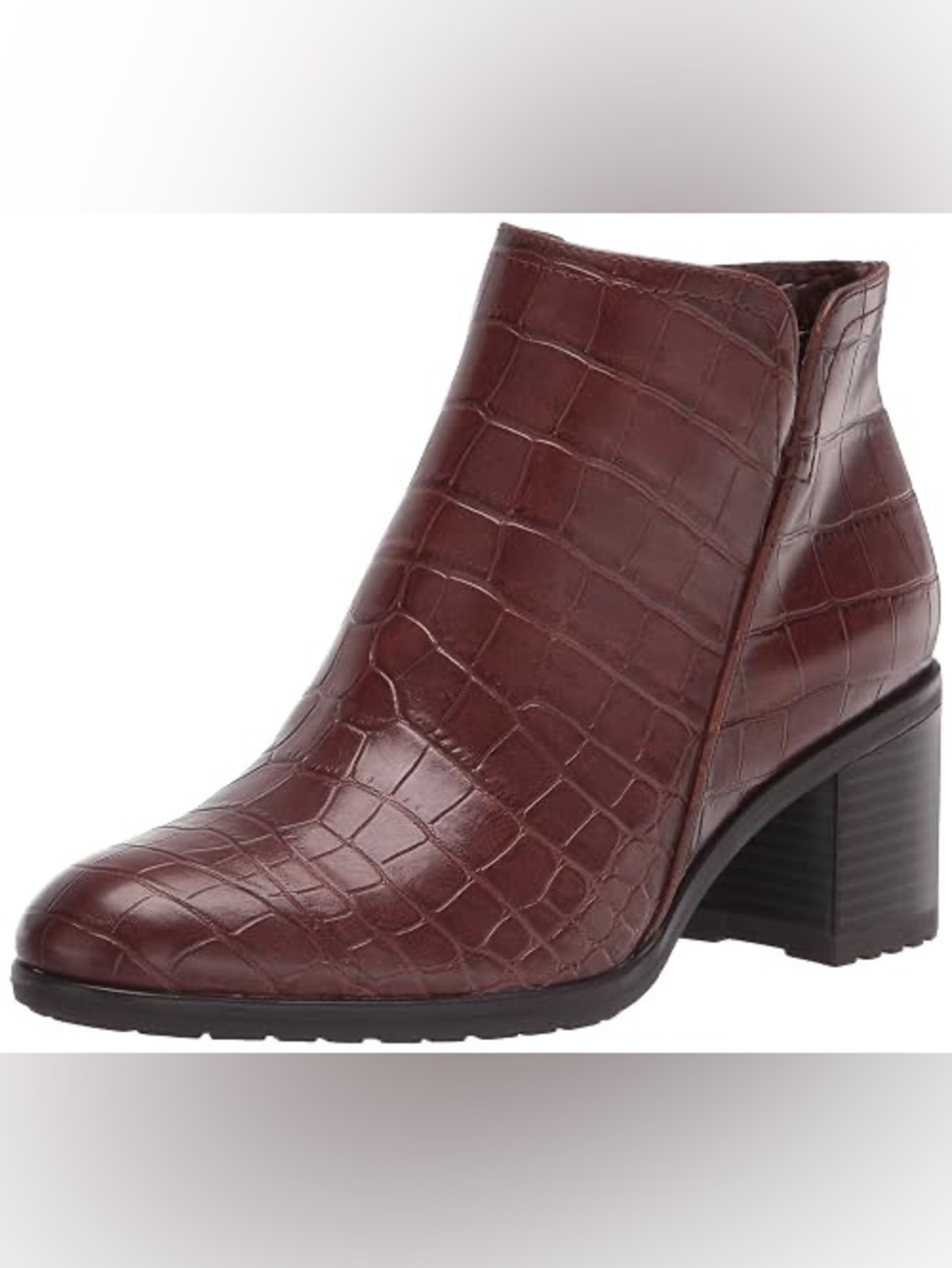 Women's Croc-Embossed Leather Ankle Boot - Brown
